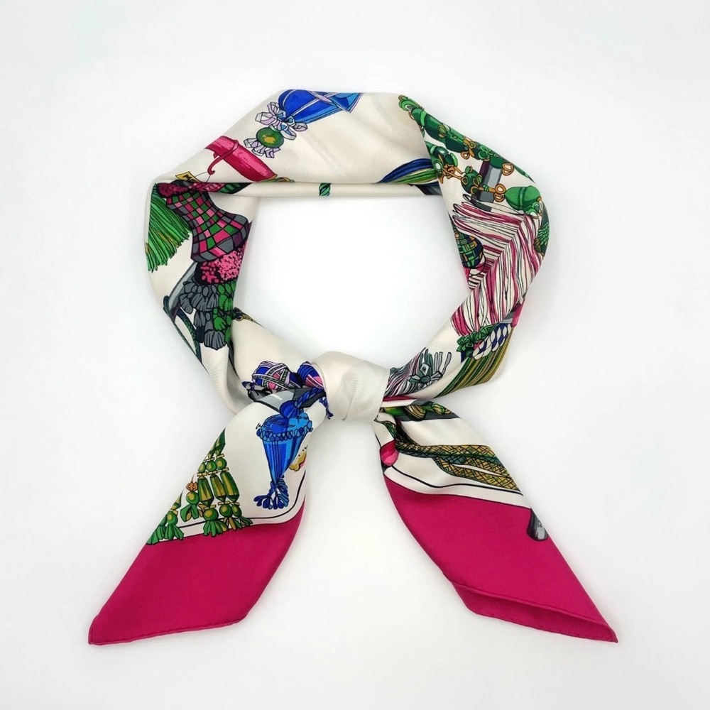 Auth Hermes Carré 90 Pasementerie Purple x Multicolor Silk Scarf W/Box - Picture 5 of 17